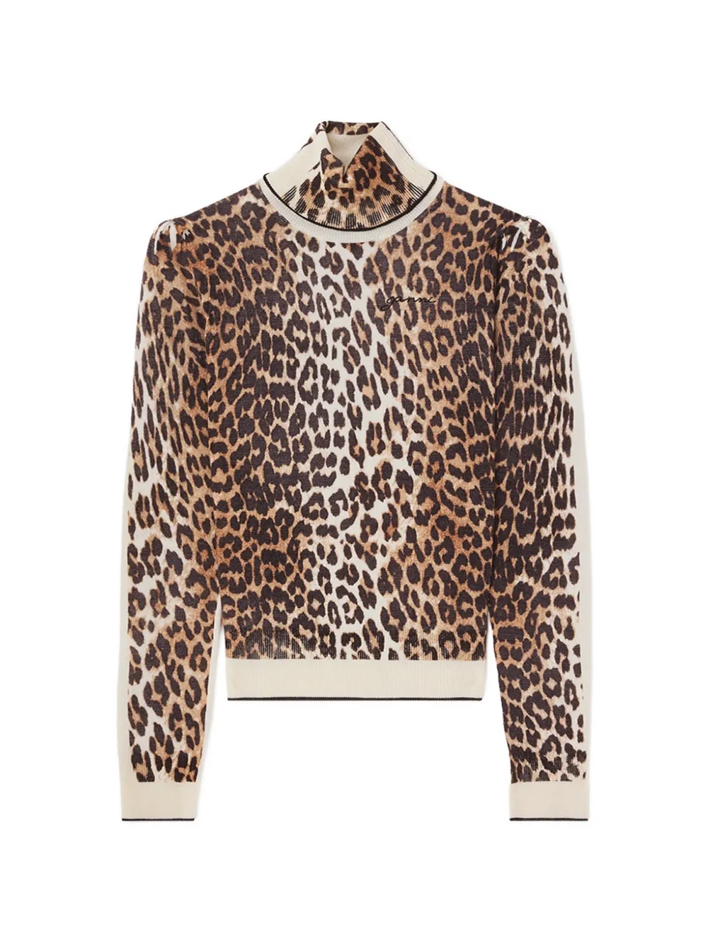 GANNI Top a collo alto leopardato - Marrone