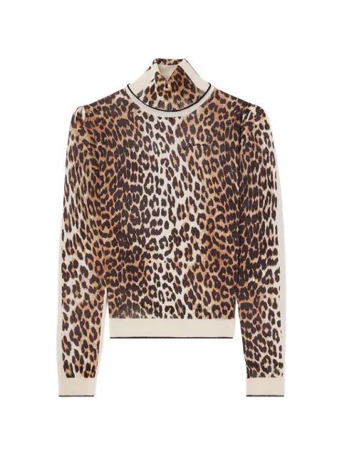 GANNI leopard-print turtleneck top