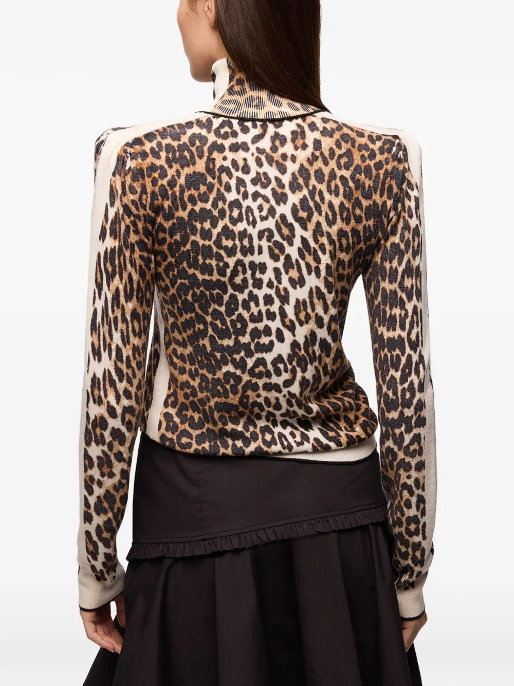 GANNI Top met col en luipaardprint Bruin