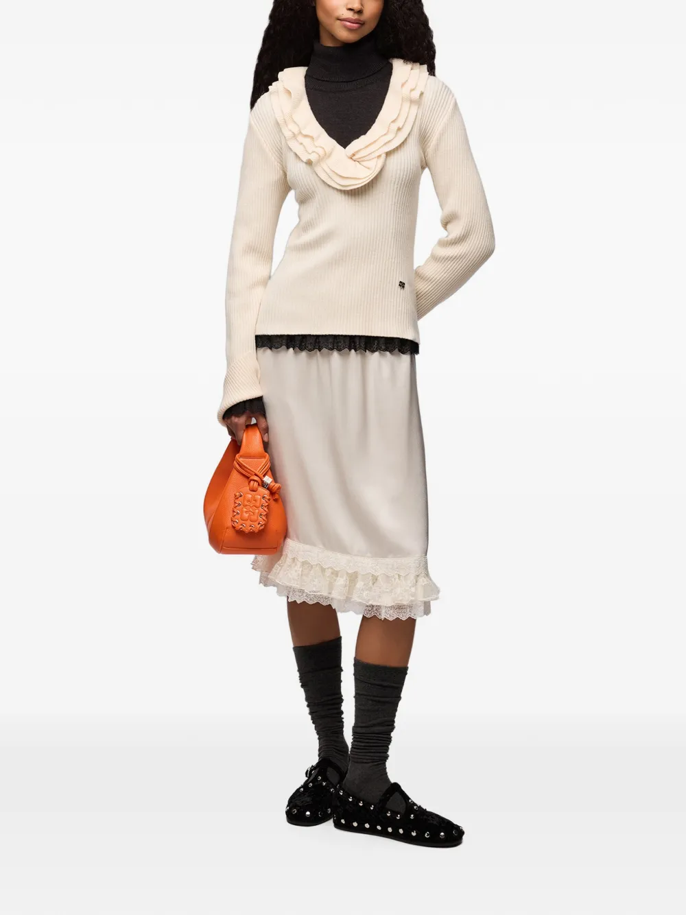 GANNI Top van geribbeld merinowol Beige