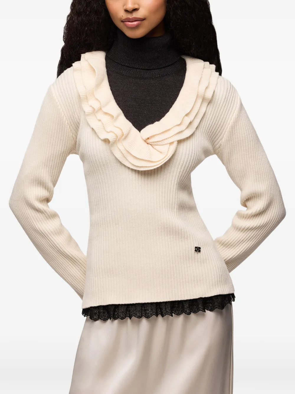 GANNI Top van geribbeld merinowol Beige