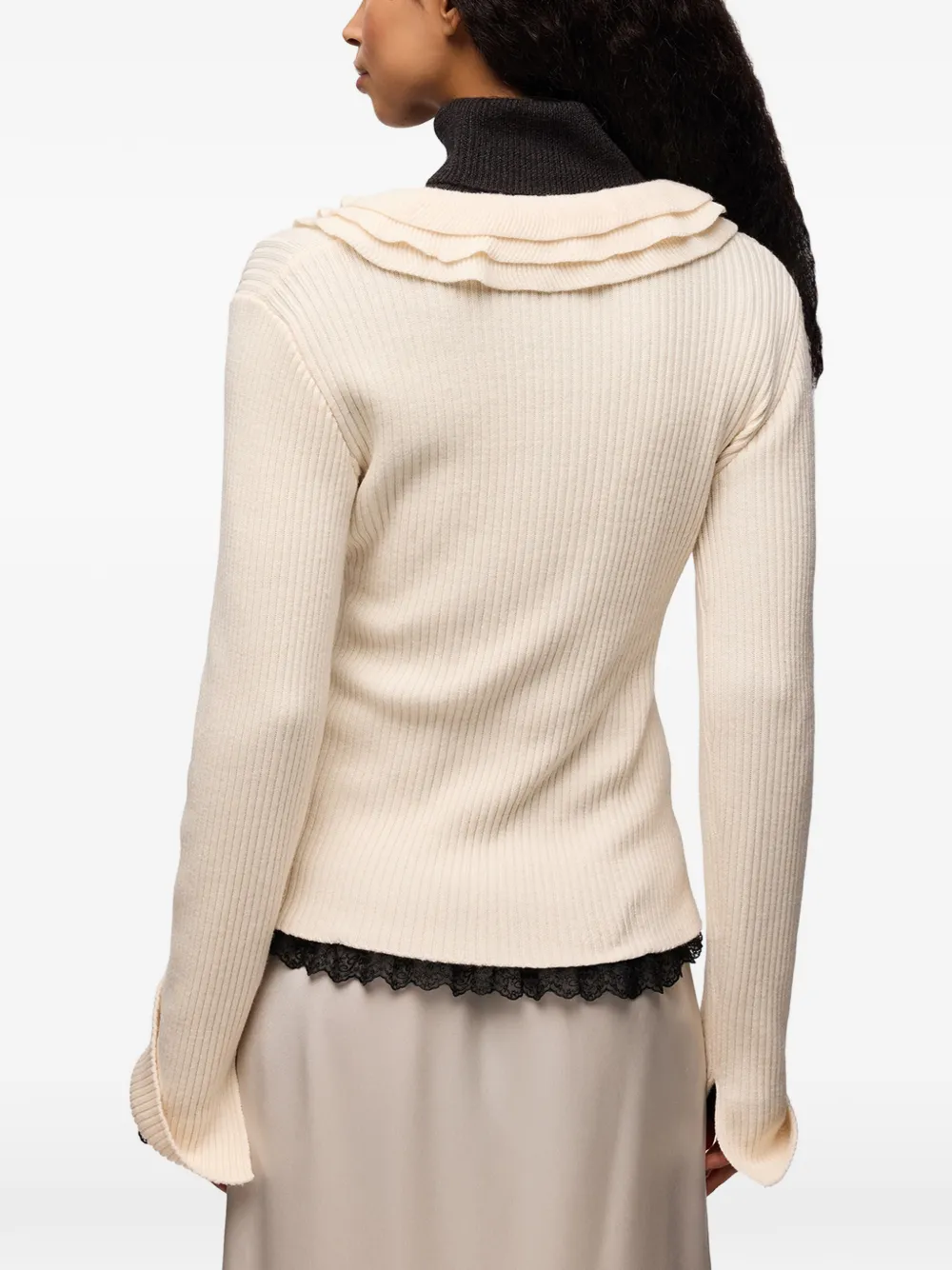 GANNI Top van geribbeld merinowol Beige