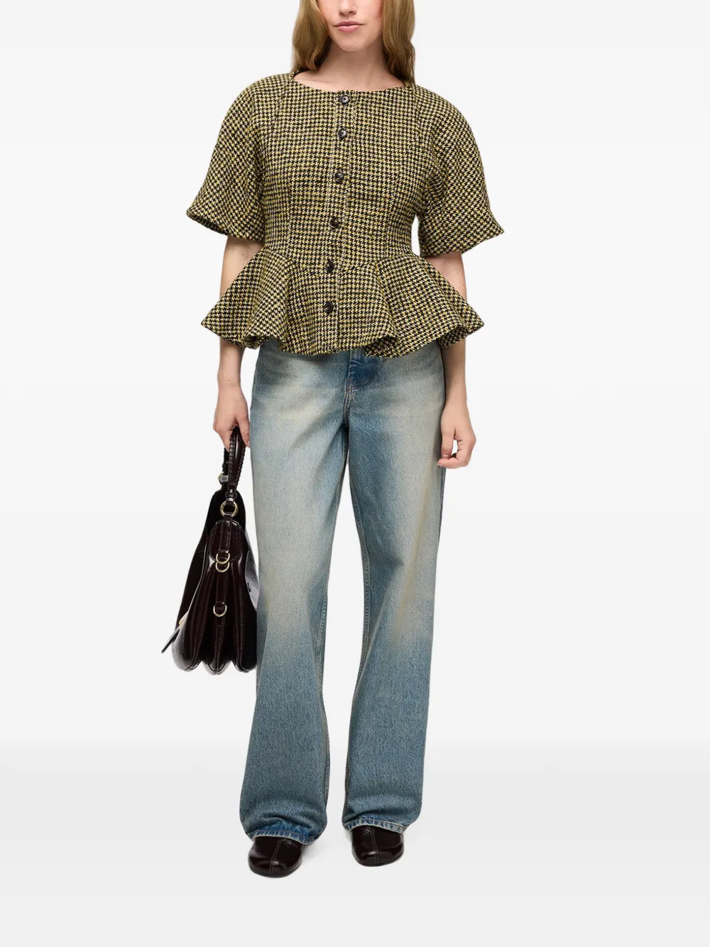 GANNI blouse in yellow check Geel