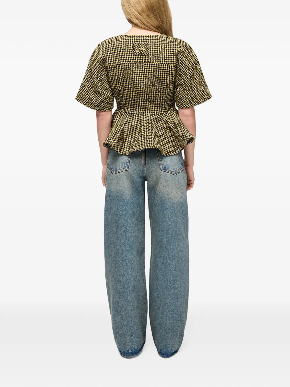 GANNI blouse in yellow check Geel