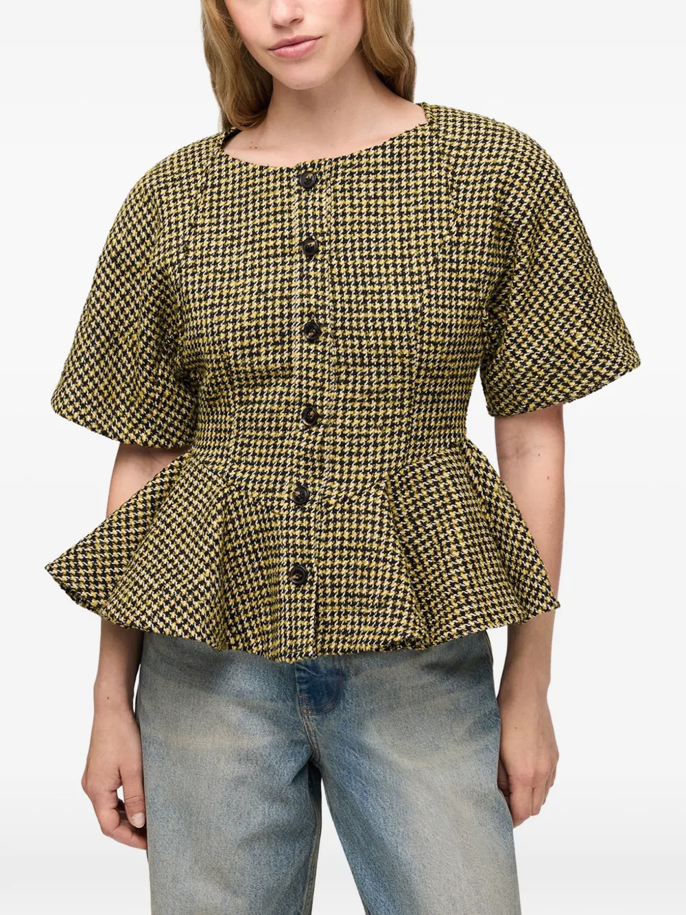 GANNI blouse in yellow check Geel