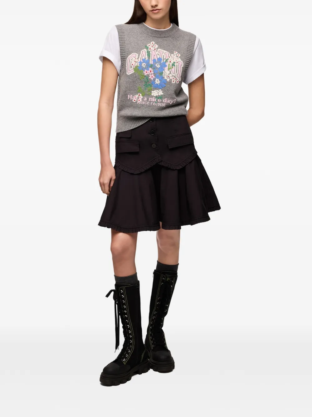GANNI Stretch katoenen rok Zwart
