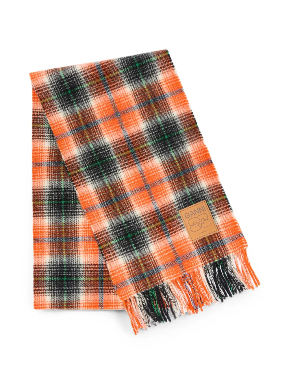 Ganni Scarf In Check Wool In Multi