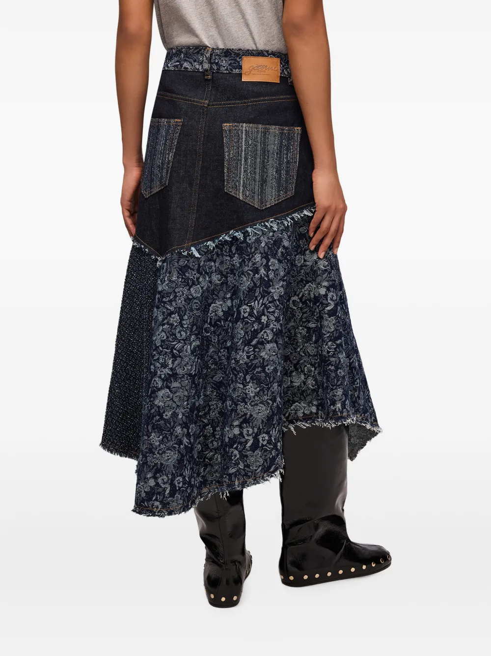 GANNI Rok met patchwork en franje Blauw