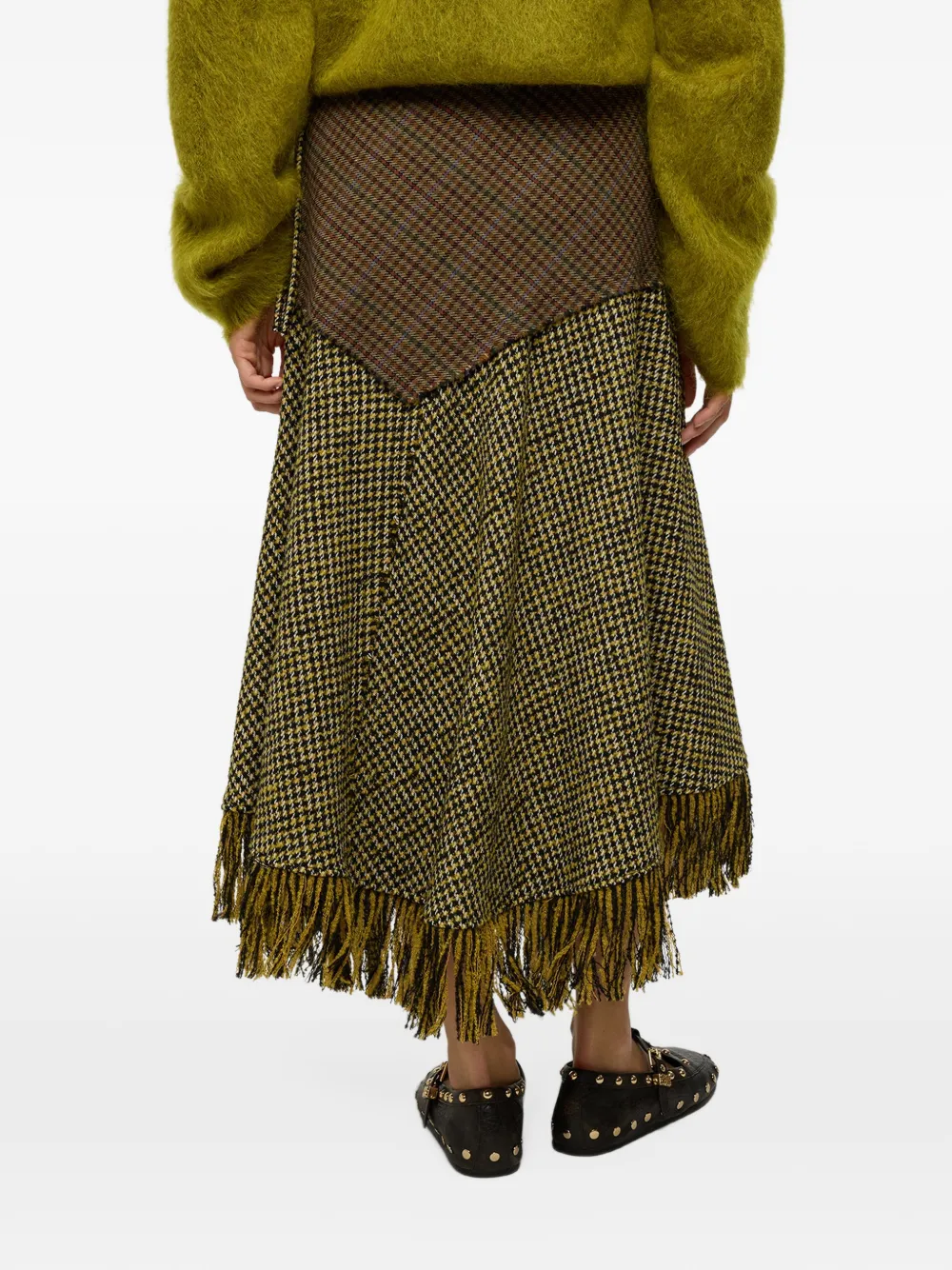 GANNI Rok met patchwork en franje Bruin