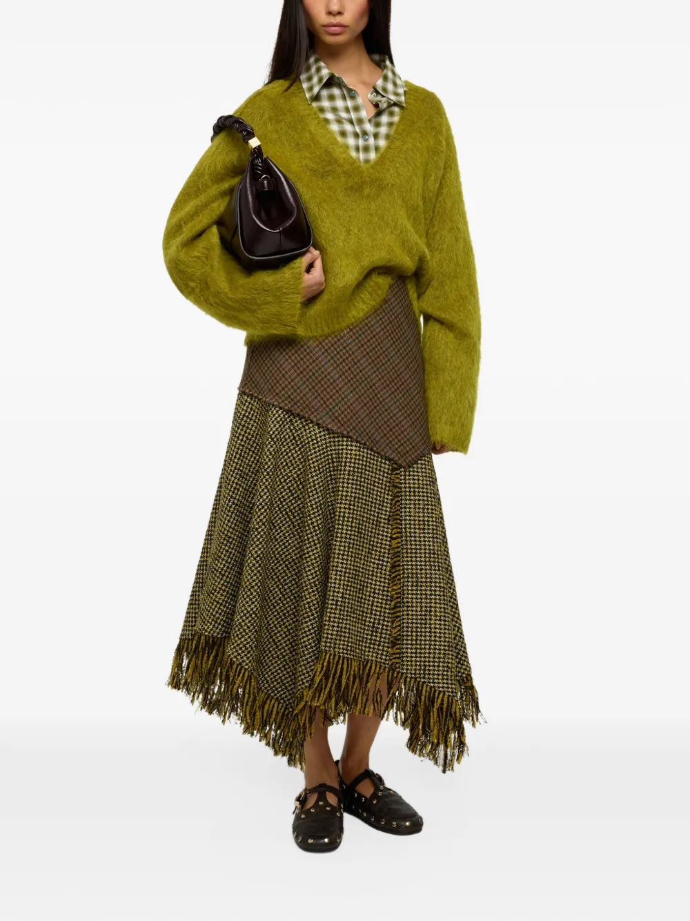 GANNI Rok met patchwork en franje Bruin