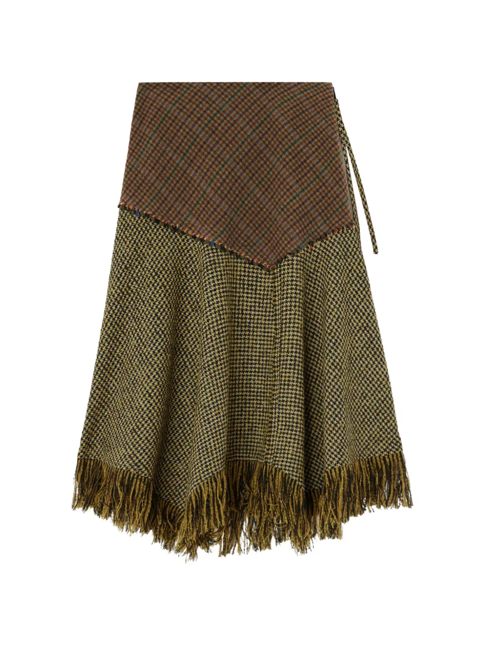 GANNI Rok met patchwork en franje Bruin