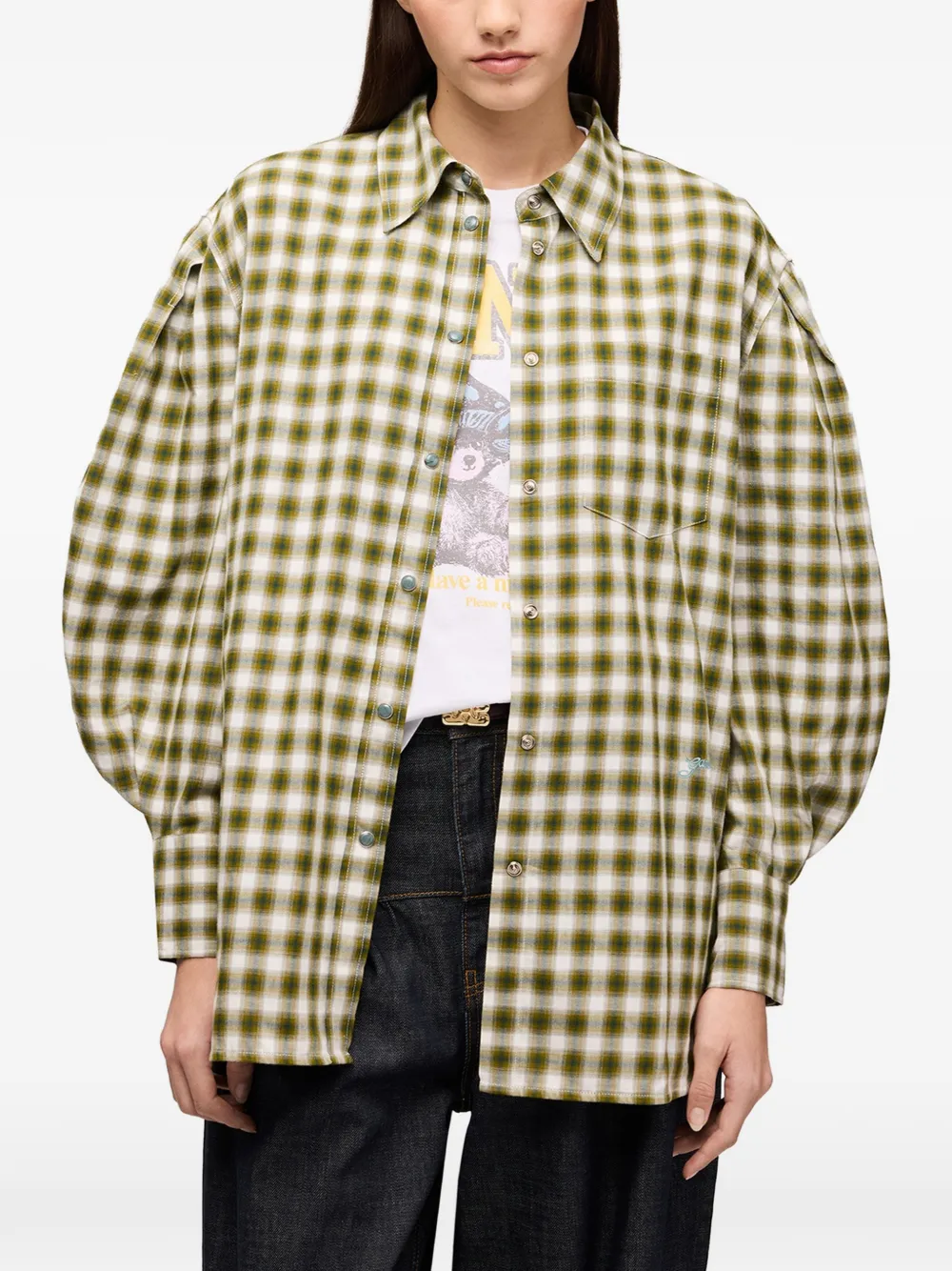 GANNI Geruite flanellen blouse Groen