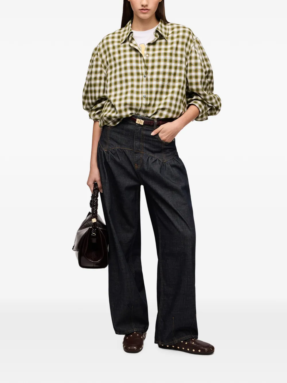 GANNI Geruite flanellen blouse Groen