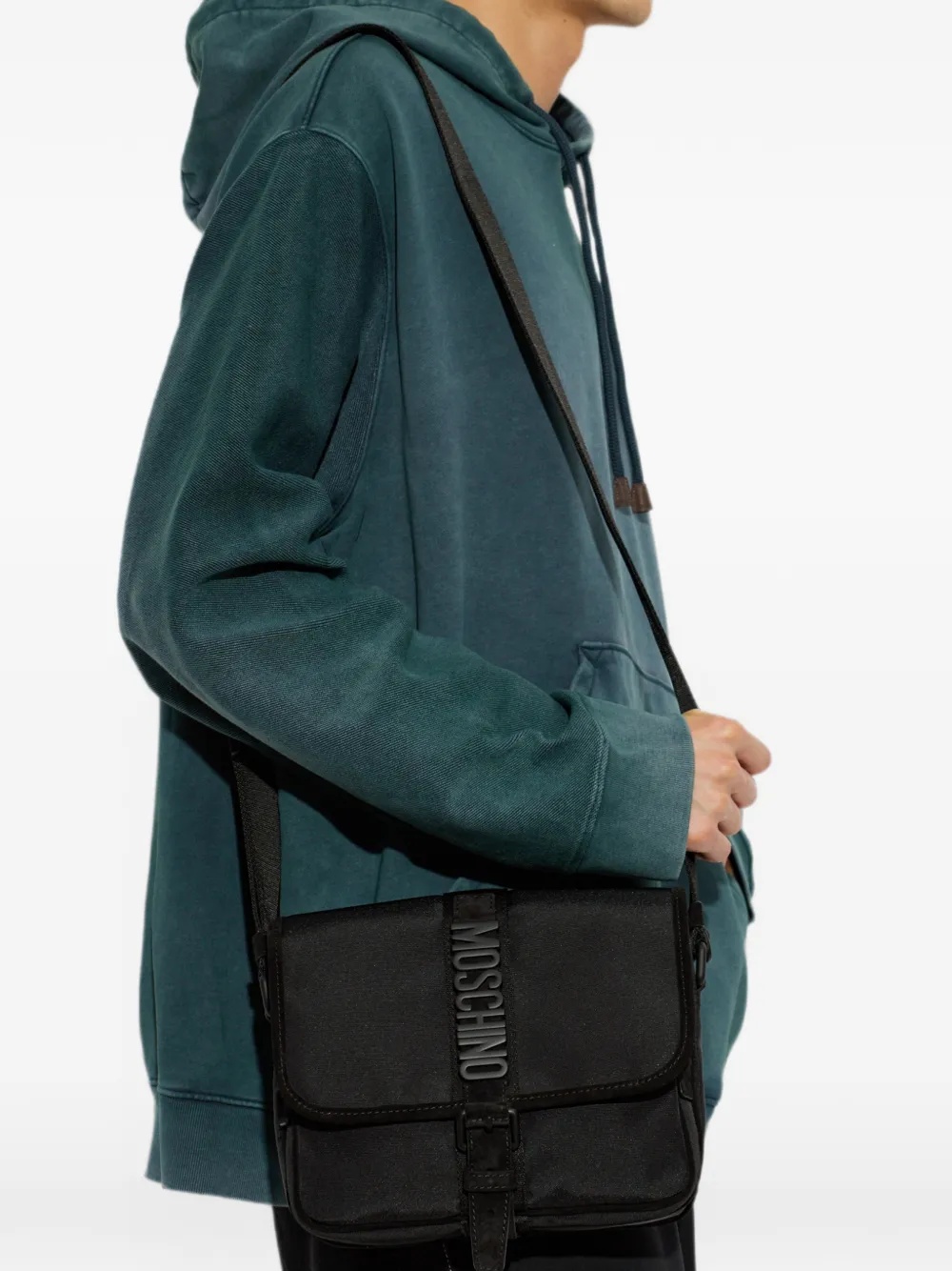 Moschino Messengertas met logoplakkaat Zwart