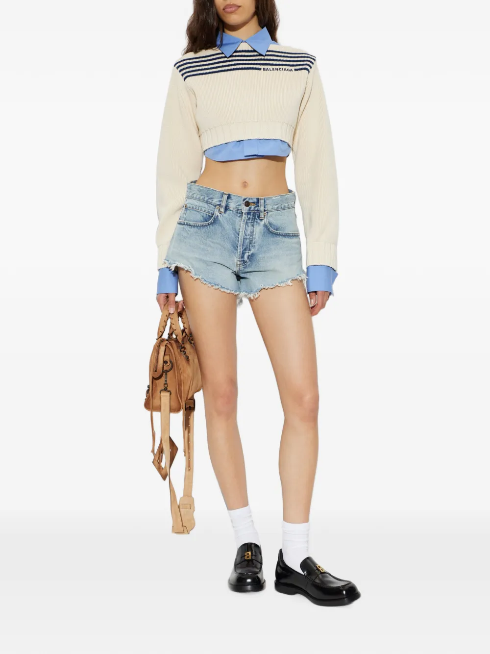 Balenciaga Gerafelde shorts met franje Blauw