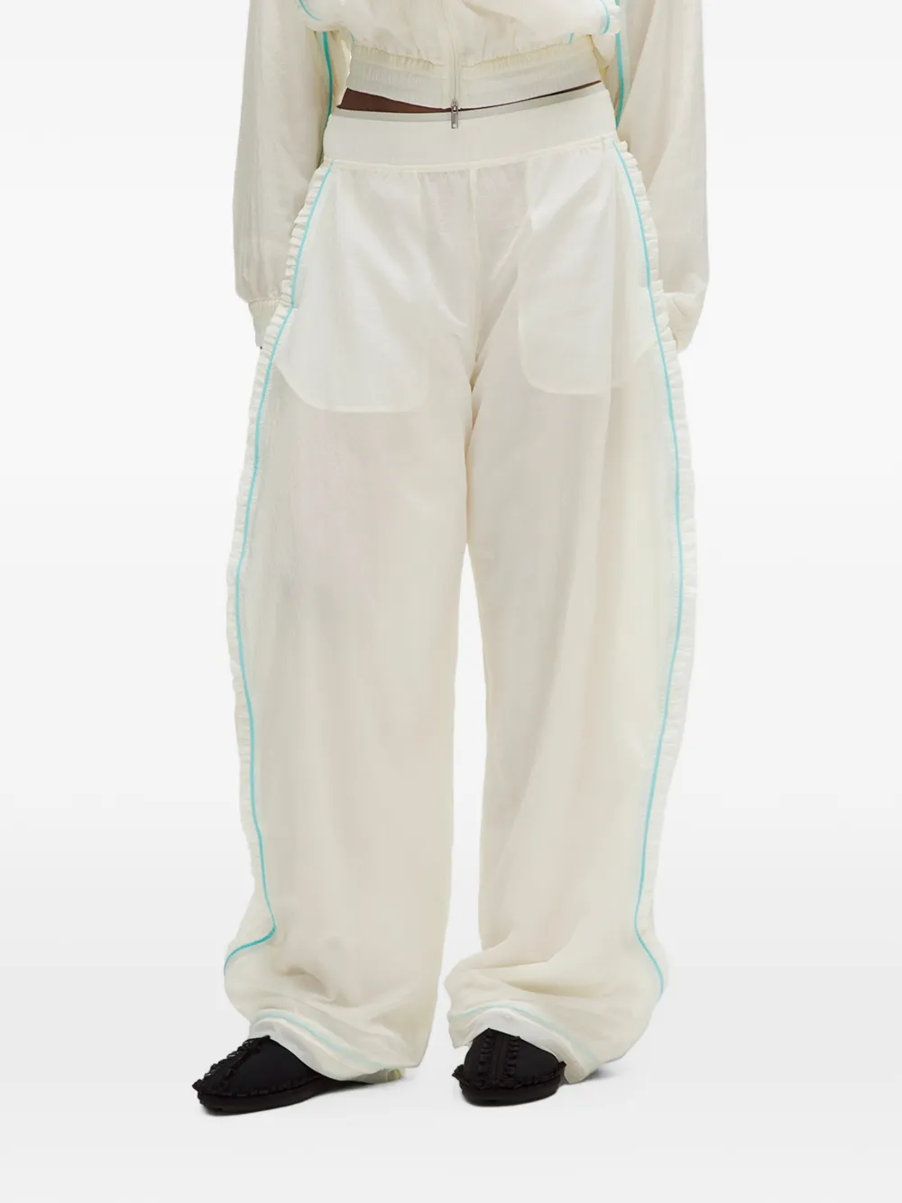 GANNI ruffle-trim track pants Beige