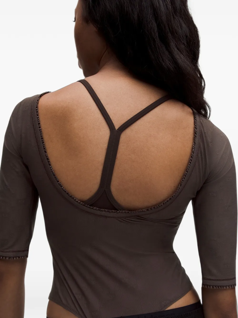 GANNI logo-pattern open-back bodysuit Bruin