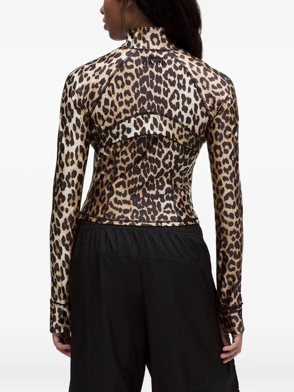 GANNI leopard-print zip-up sweater Beige