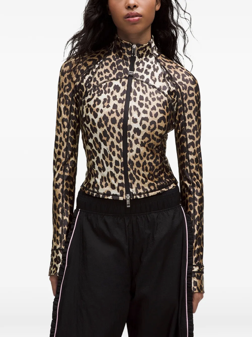 GANNI leopard-print zip-up sweater - Nude
