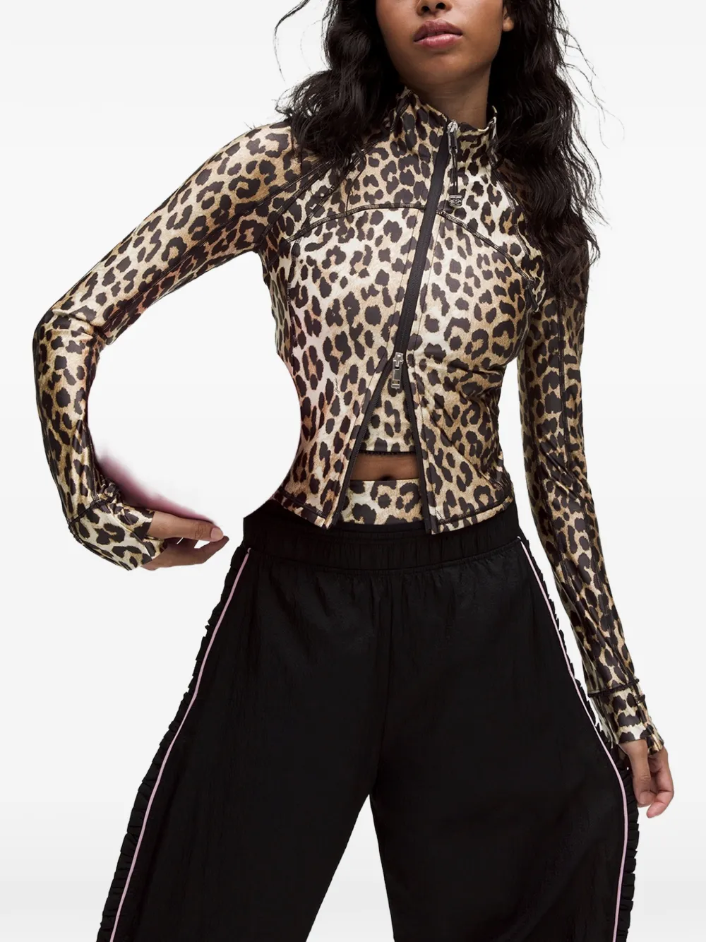 GANNI leopard-print zip-up sweater Beige