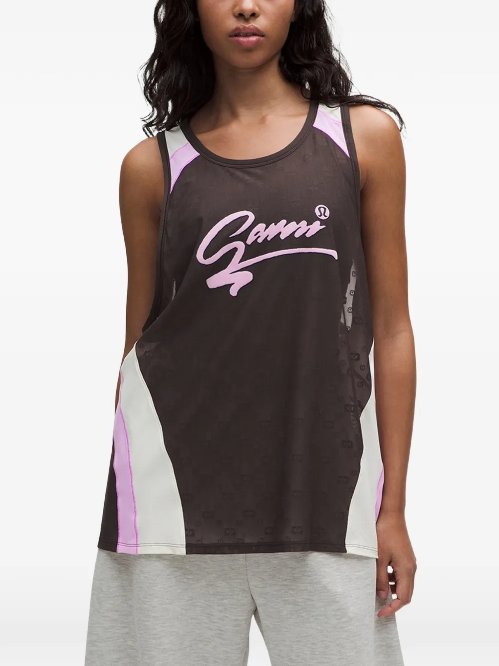GANNI logo-print panelled tank top - Braun