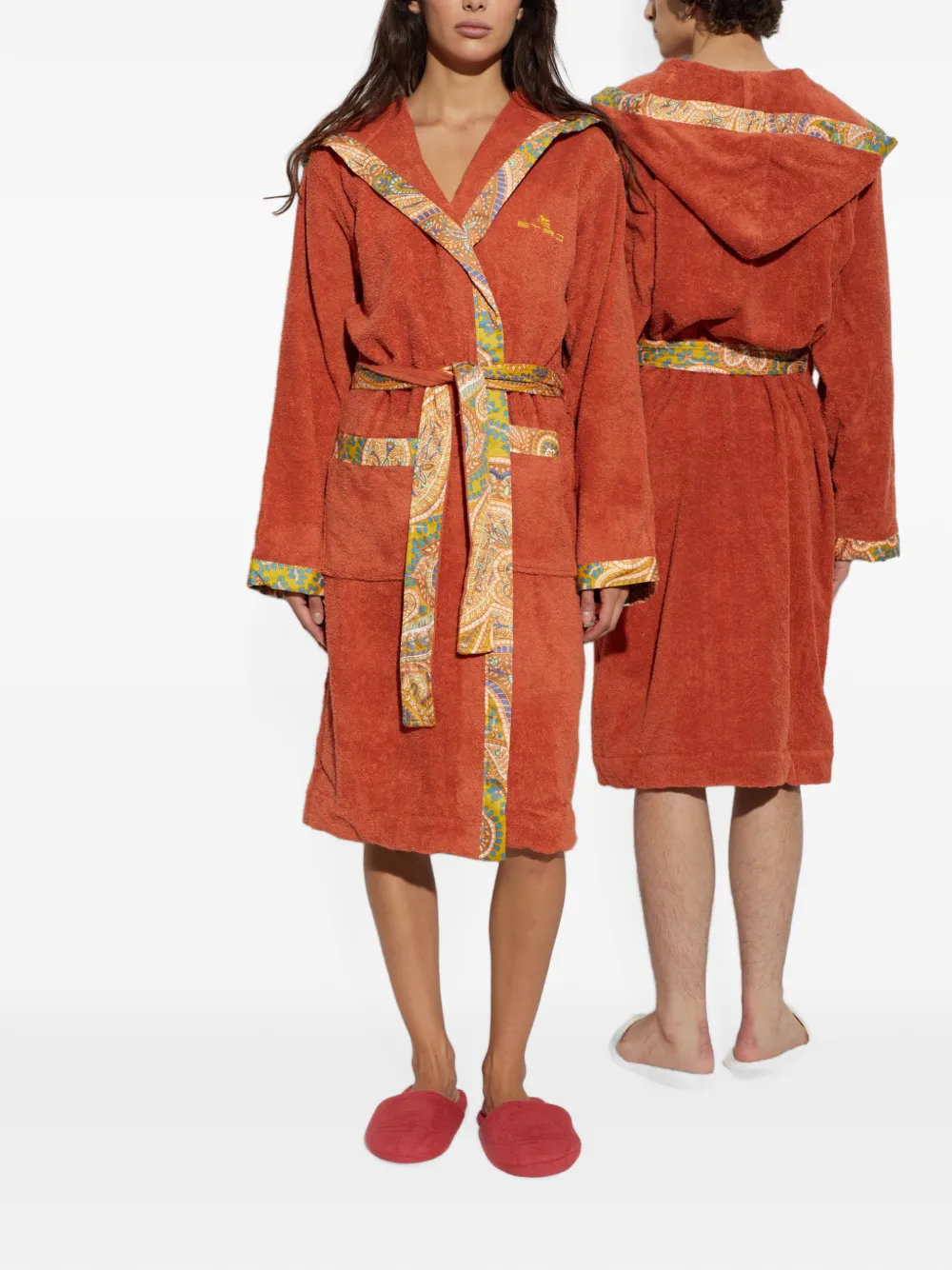 ETRO HOME Badjas met paisley-afwerking en capuchon Oranje