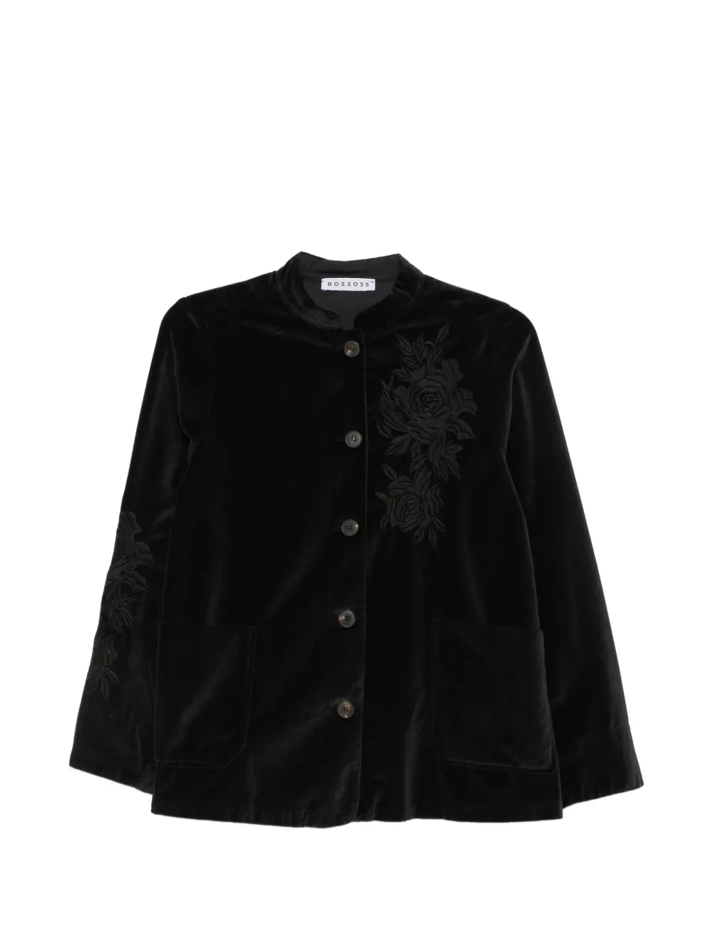 Rosso 35 Samtjacke mit Blumenstickerei - Schwarz