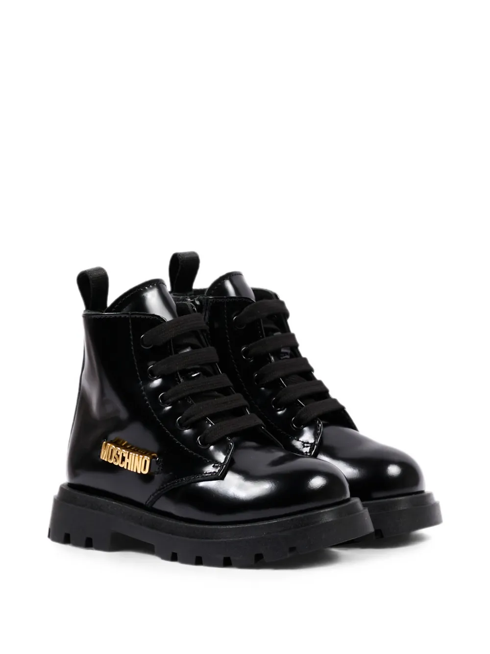 Moschino Kids logo-detail lace-up boots Zwart