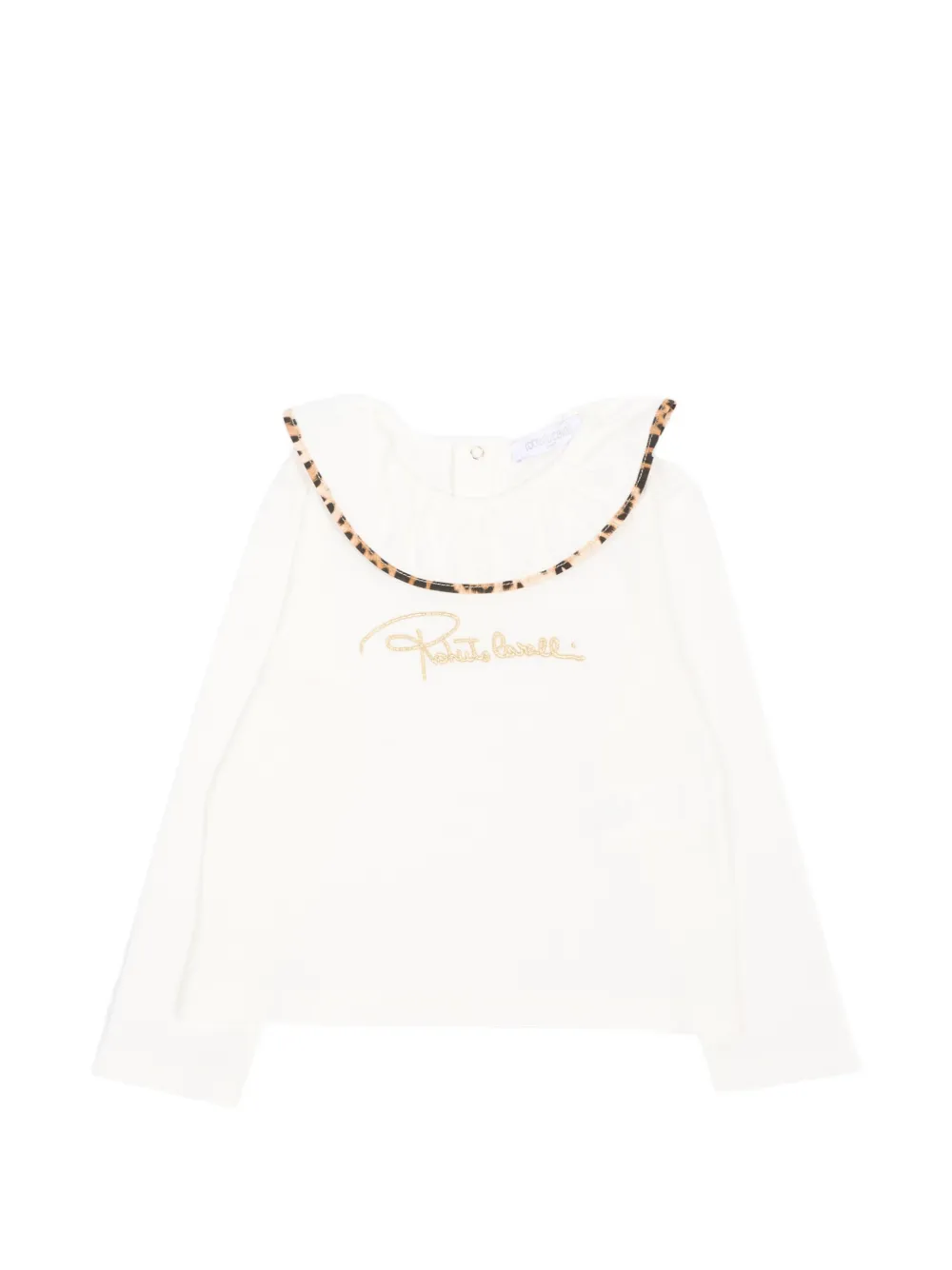 Roberto Cavalli Junior logo-embroidered ruffled T-shirt - Toni neutri