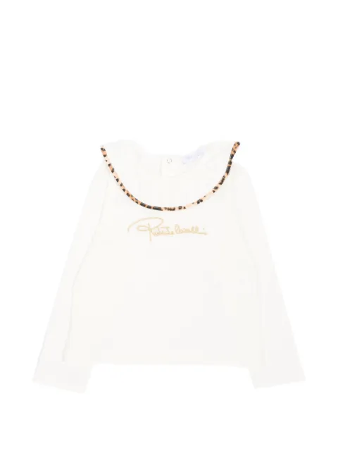 Roberto Cavalli Junior logo-embroidered ruffled T-shirt