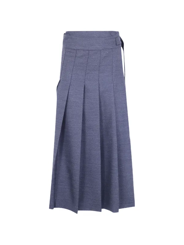 Róhe Rohe Pleated Wool Mid Skirt in Blue