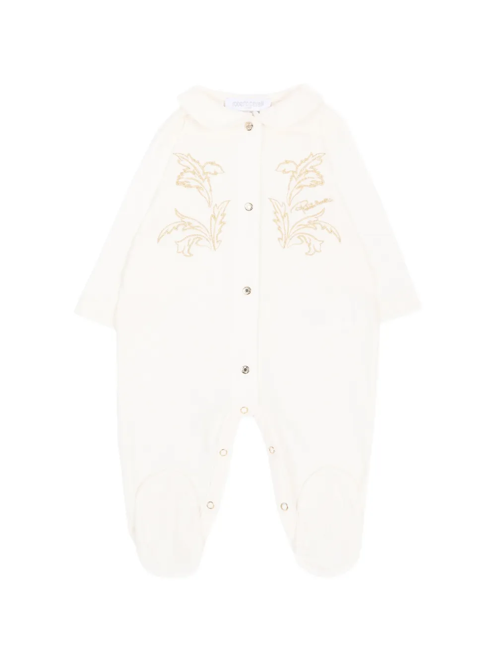 Roberto Cavalli Junior Bestickter Strampler mit Bubikragen - Nude