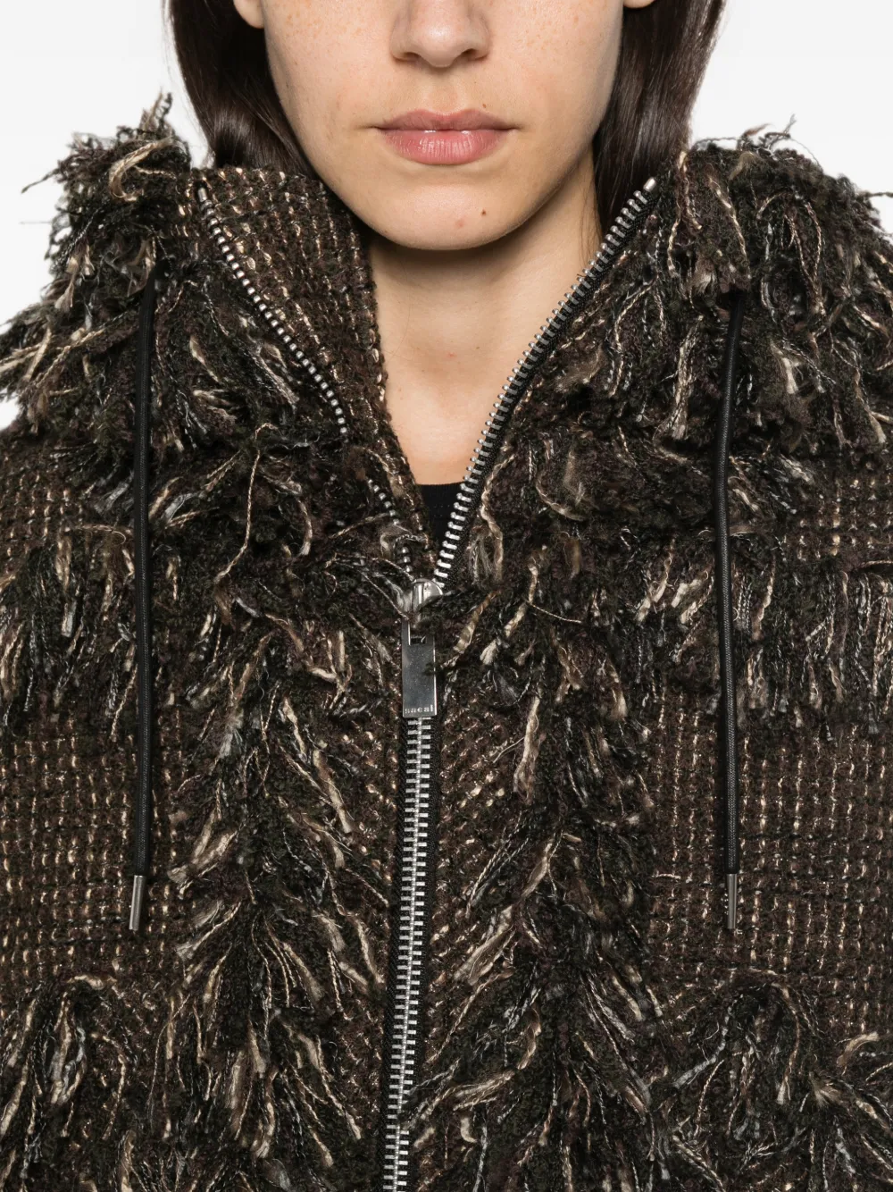 sacai Jack met capuchon en franjeafwerking Bruin