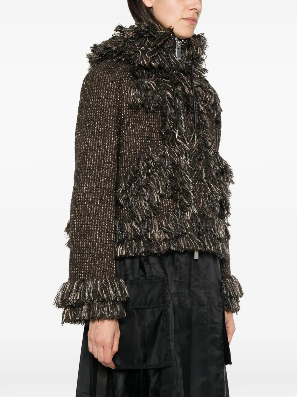 sacai Jack met capuchon en franjeafwerking Bruin