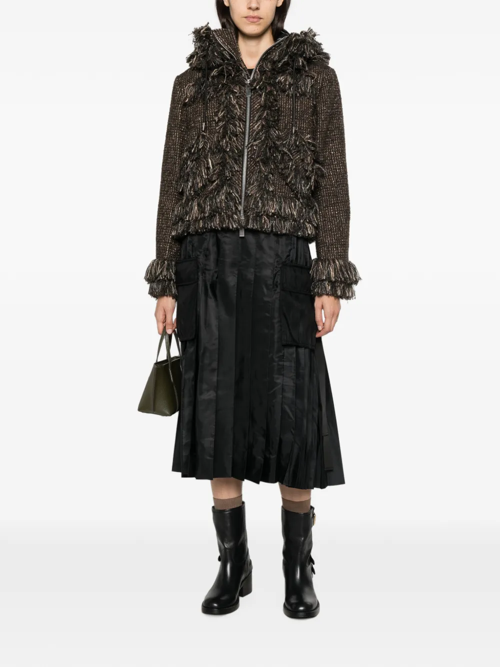 sacai Jack met capuchon en franjeafwerking Bruin