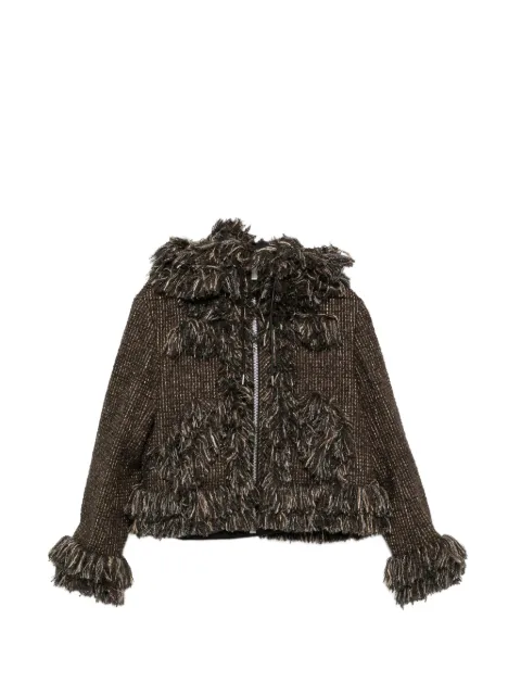sacai chaqueta con ribete de flecos y capucha