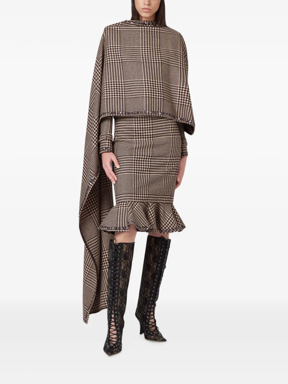 Giuseppe Di Morabito Midi-rok met pied-de-poule print en ruches Bruin