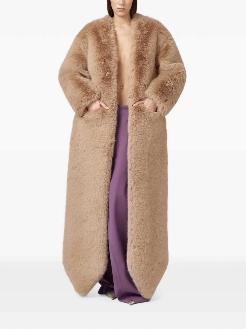 Giuseppe Di Morabito faux-fur open-front long-sleeve coat - Neutrals
