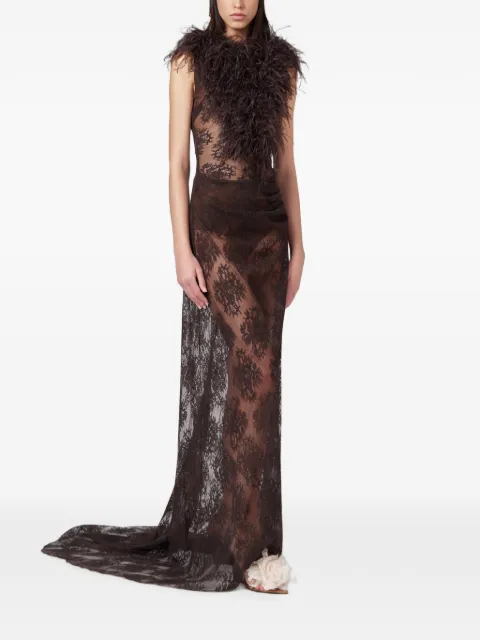 Giuseppe Di Morabito feather-trim lace-overlay maxi dress