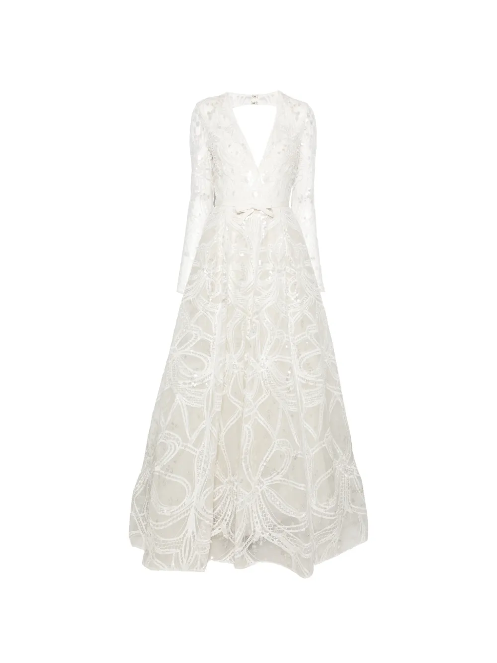 Elie Saab sequin-embellished lace-overlay maxi dress - White