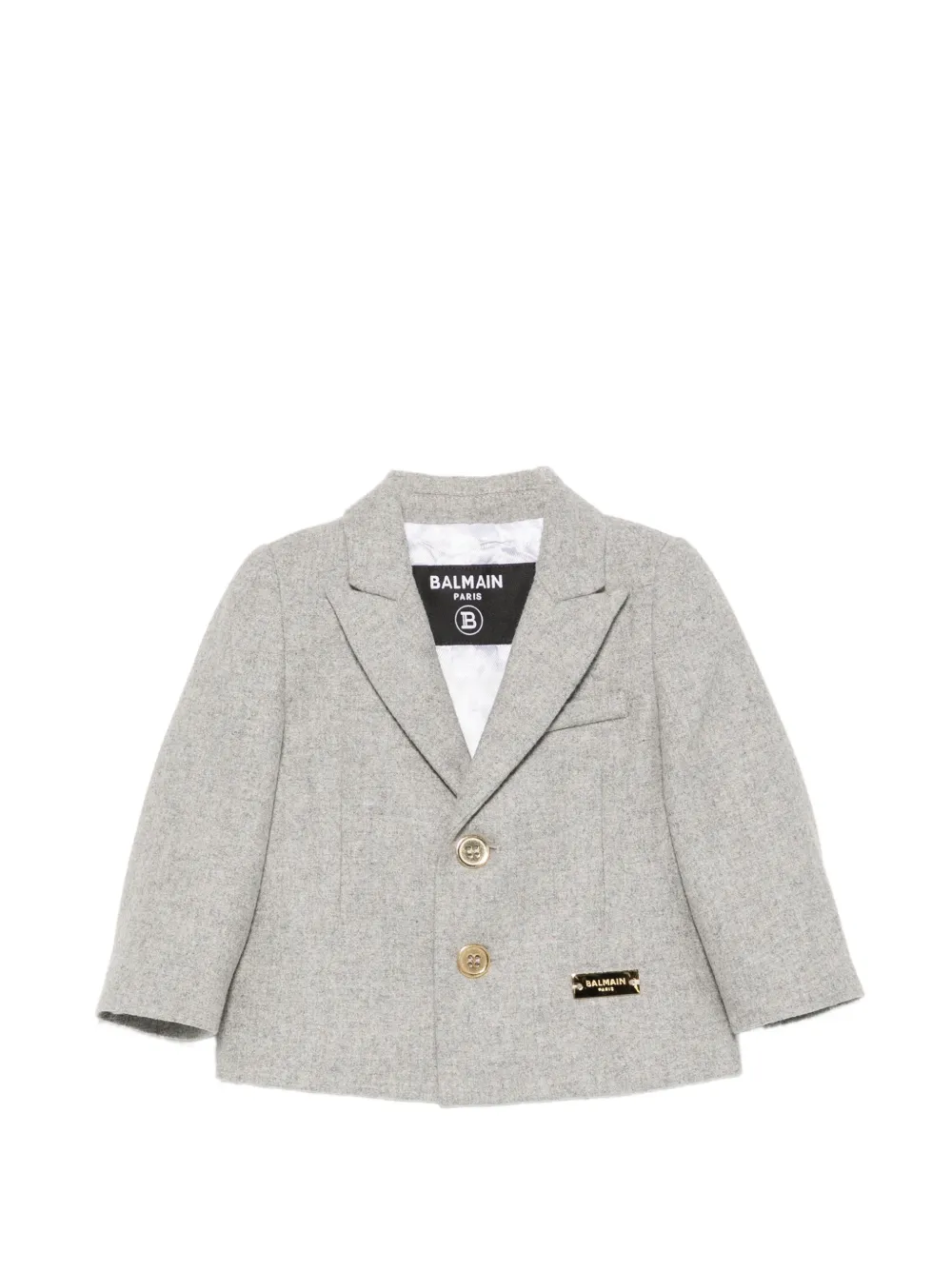 Balmain Kids logo-plaque notched-lapels jacket - Grigio