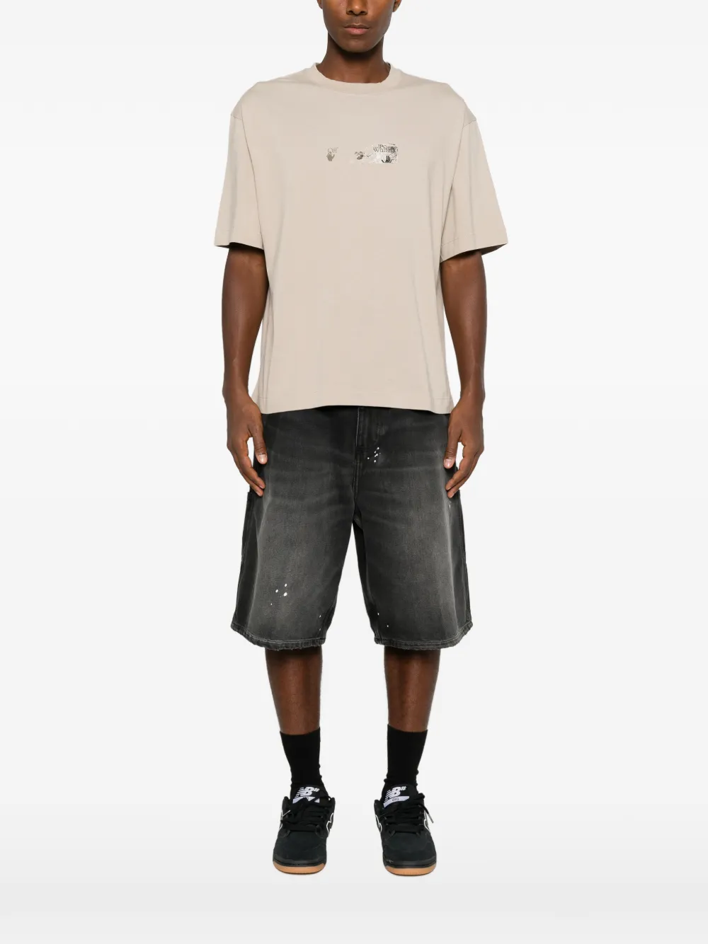 Off-White Spices Arrow T-shirt met logoprint Beige