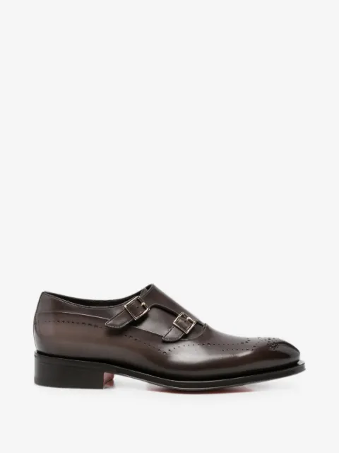 Santoni brogue-detail double-strap monk shoes