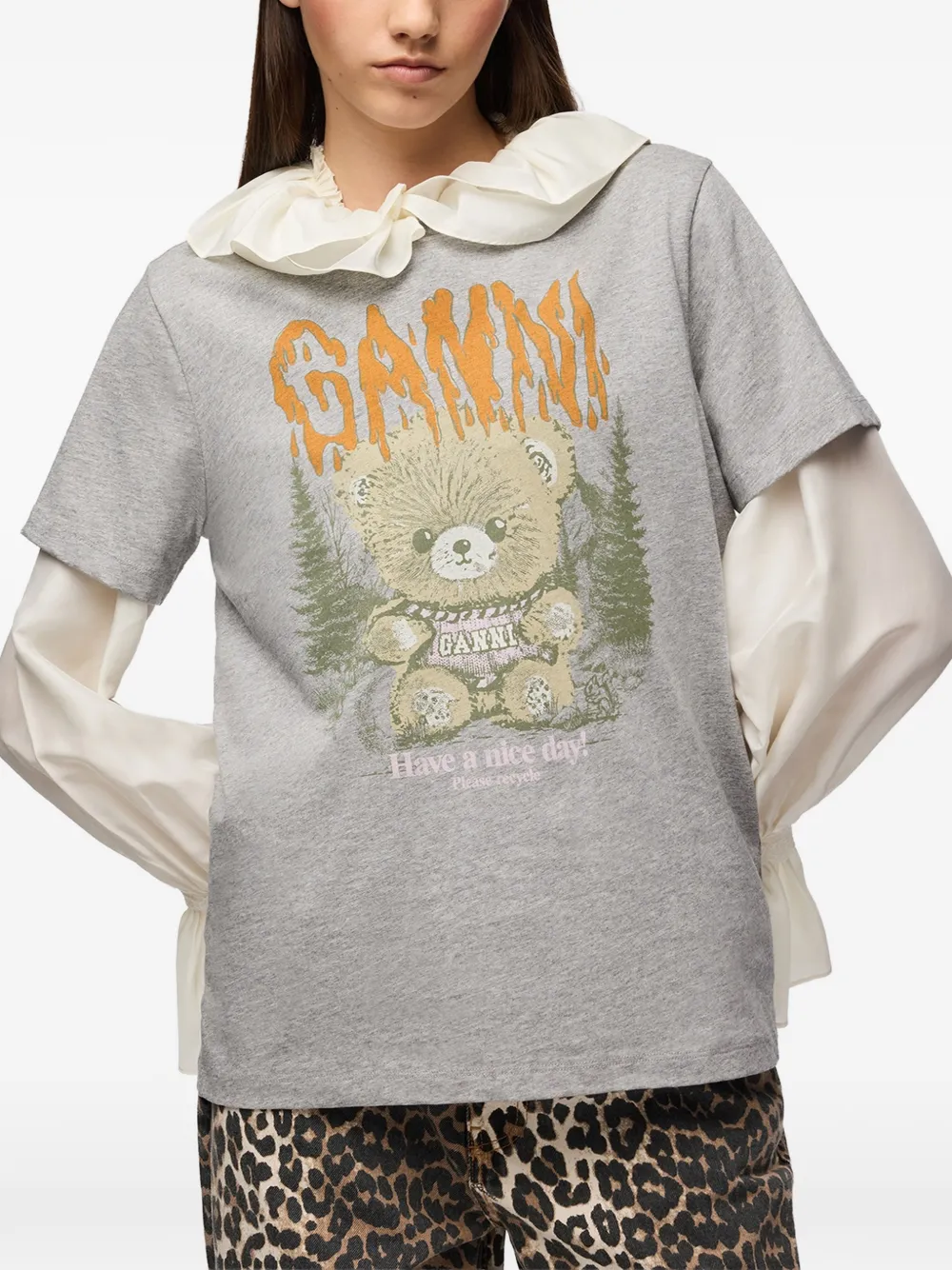 GANNI T-shirt met bos-teddy Grijs