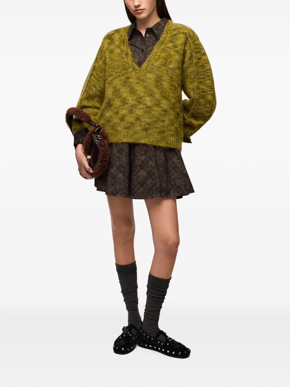 GANNI Trui van geborsteld mohair Groen