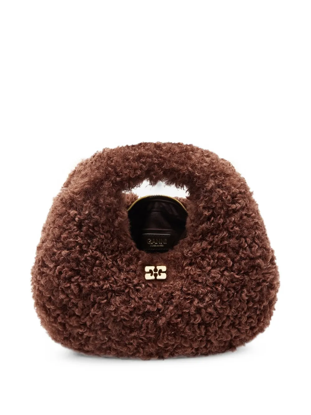 GANNI Mini-tas van alternatief gekruld bont Bruin