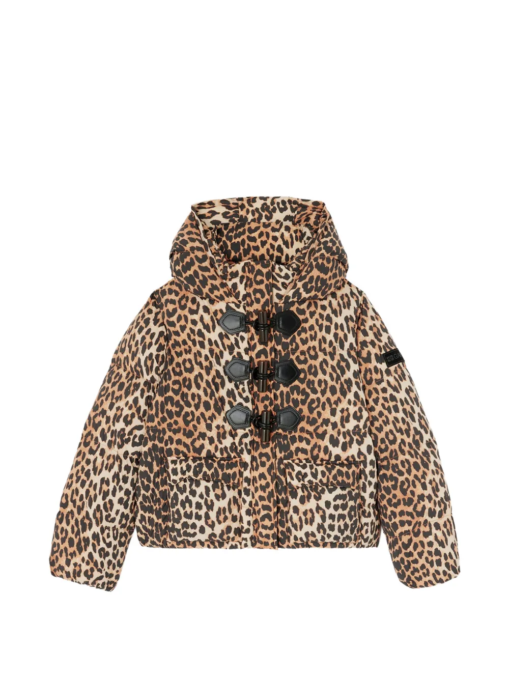 GANNI mini puffer in leopard nylon