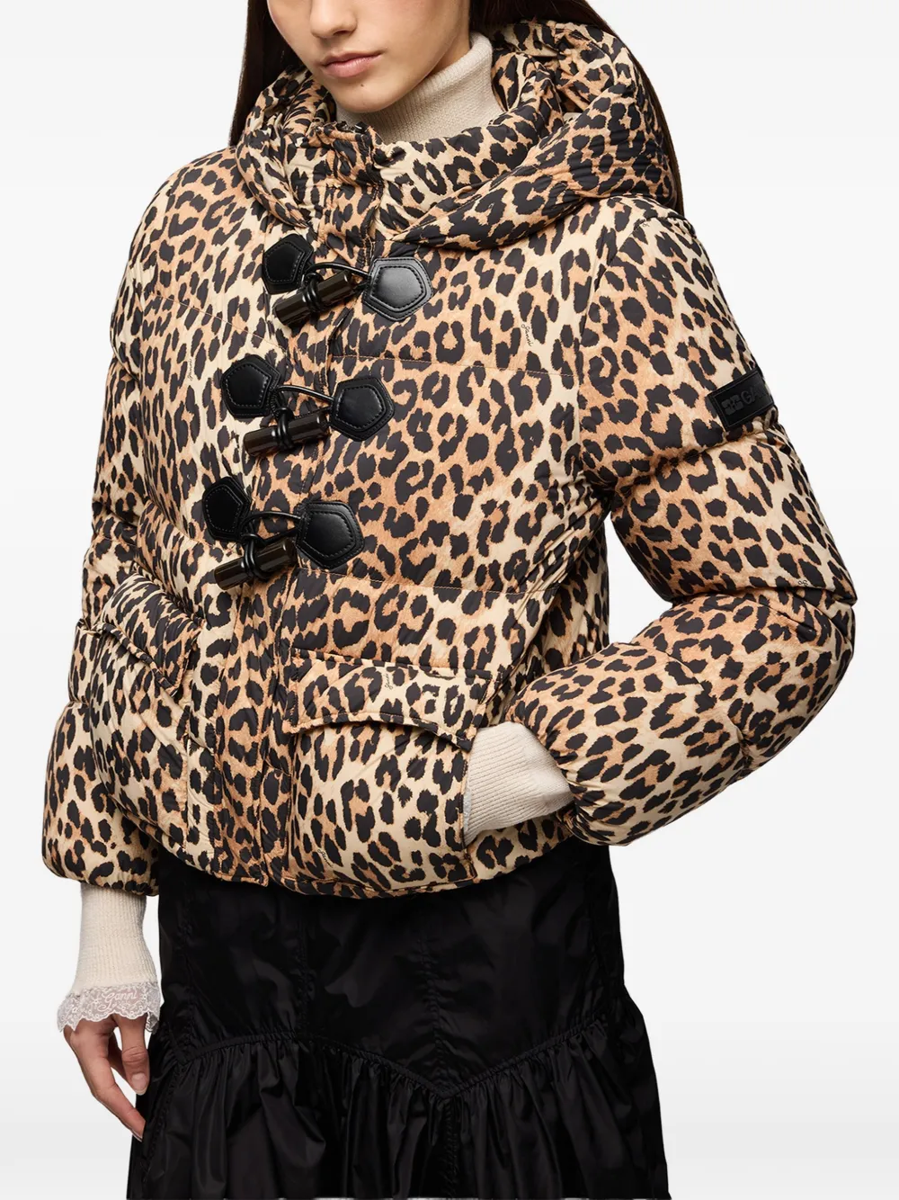 GANNI Mini-donsjack met luipaardprint Beige