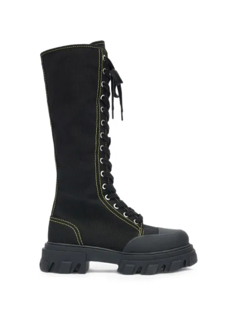 GANNI botas altas de lona negra
