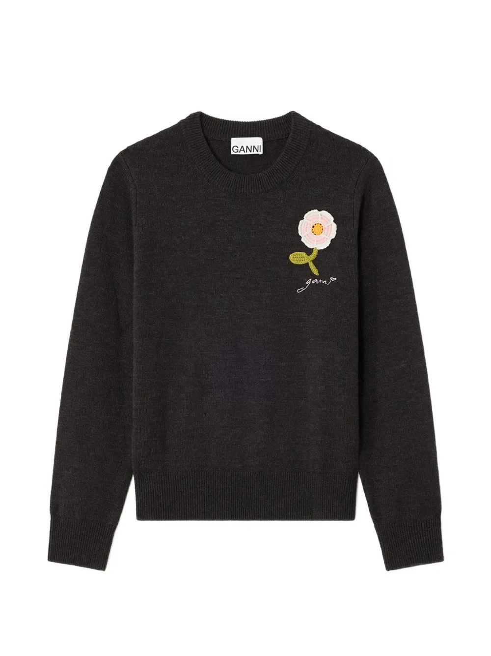 GANNI Pullover mit gehäkelter Blume - Grau